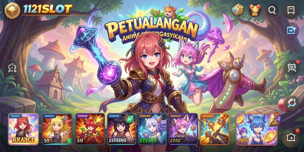 Tangkapan layar gameplay 1121SLOT dengan karakter anime yang menarik.