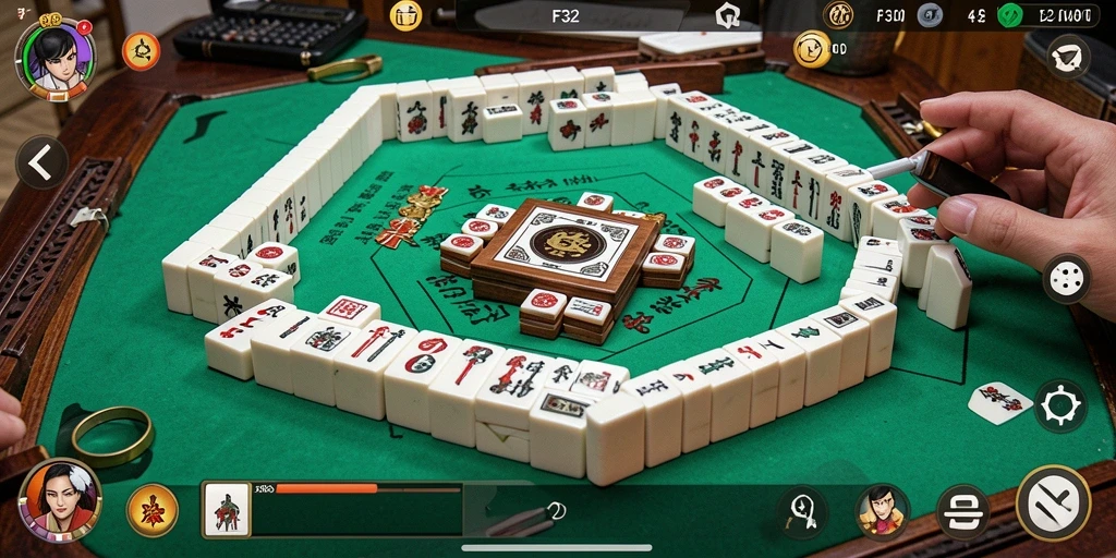 Screenshot F32 menampilkan gameplay Mahjong yang seru dan penuh strategi.