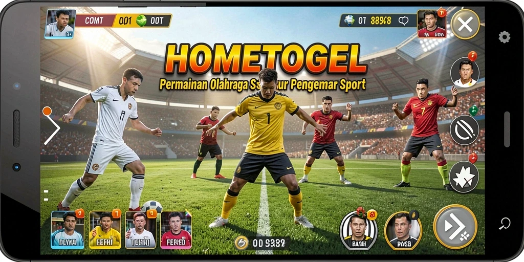 Pengalaman gameplay mendebarkan dalam HOMETOGEL di lapangan olahraga.