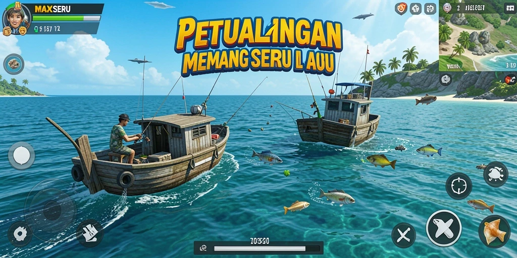 Screenshot gameplay seru dalam petualangan memancing di MAXSERU.