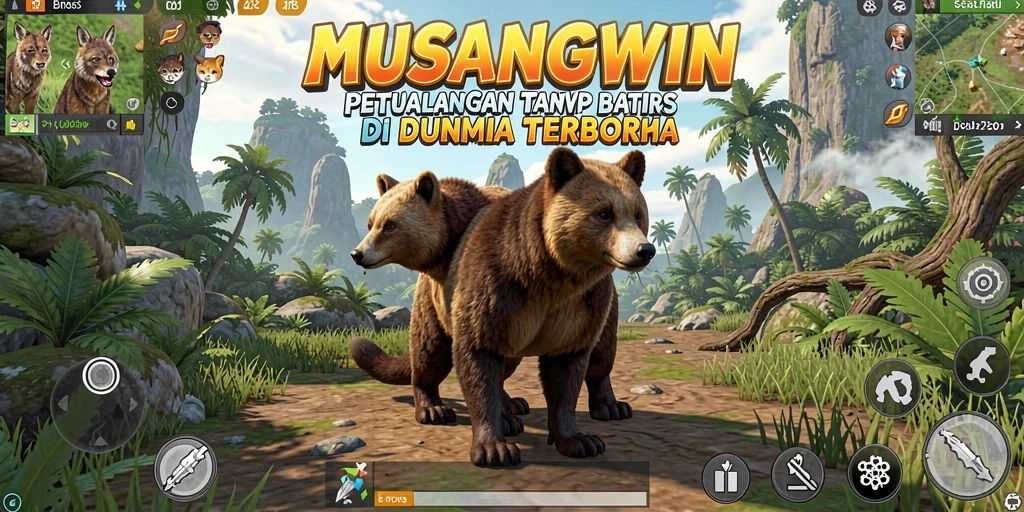 Screenshot gameplay MUSANGWIN menampilkan petualangan seru di dunia terbuka.