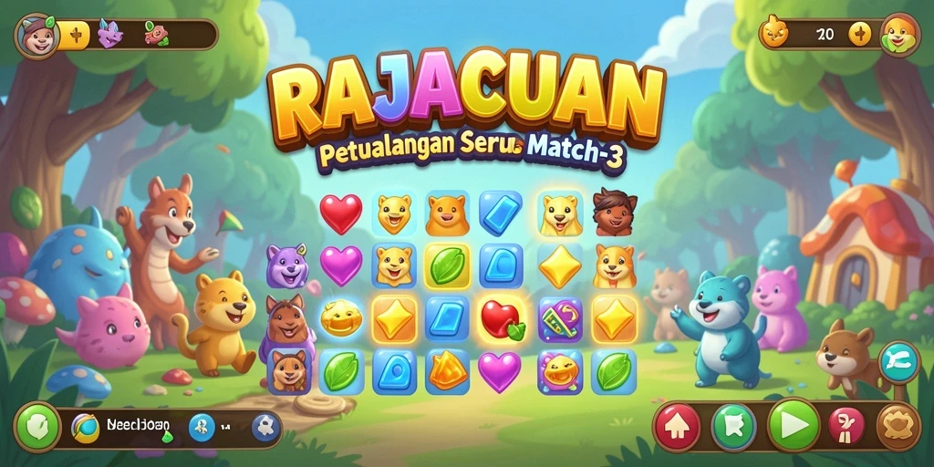 Tampilan gameplay seru dari RAJACUAN dengan tantangan Match-3.