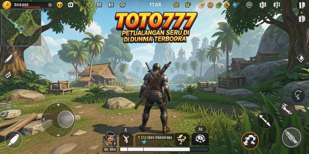 Screenshot gameplay TOTO777 menampilkan dunia terbuka yang luas dan penuh petualangan.
